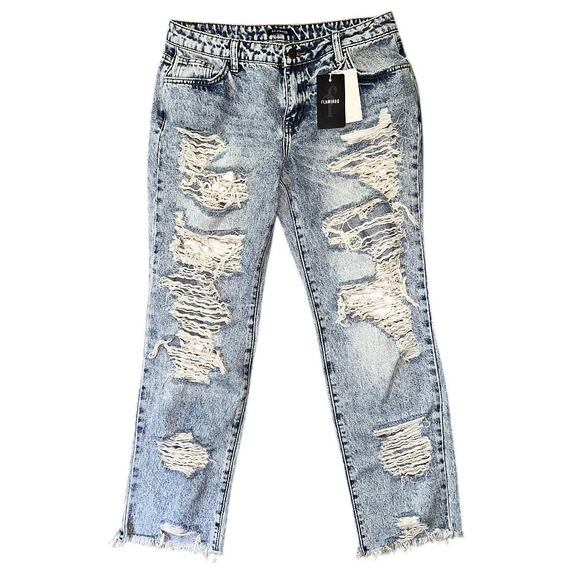 NWT Flamingo Mid-Rise Straight Leg Distressed Jeans Large (31X29) - Picture 1 of 7